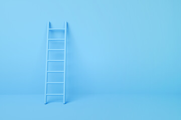 step ladder on a blue wall, 3d rendering © alesmunt