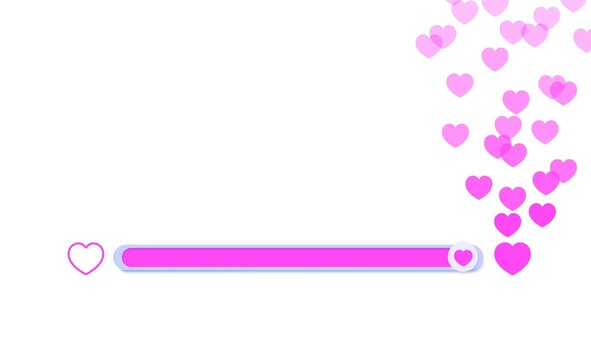 Line of sliders for determining the level of approval. Movable simple buttons with pink hearts, appreciating lively like. Element template for head on social media, mobile app, feedback swipe.
