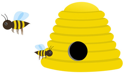 Bienen mit Bienenstock