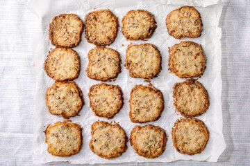 Homemade shortbread sugar cookies with nuts and chocolate