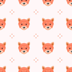 Seamless Pattern Abstract Elements Animal Red Panda Head Wildlife Vector Design Style Background Illustration Texture For Prints Textiles, Clothing, Gift Wrap, Wallpaper, Pastel