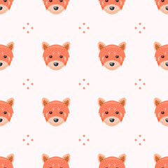 Seamless Pattern Abstract Elements Animal Red Panda Head Wildlife Vector Design Style Background Illustration Texture For Prints Textiles, Clothing, Gift Wrap, Wallpaper, Pastel