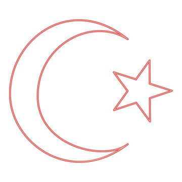 Neon symbol of islam crescent and star with five corners red color vector illustration image flat style
