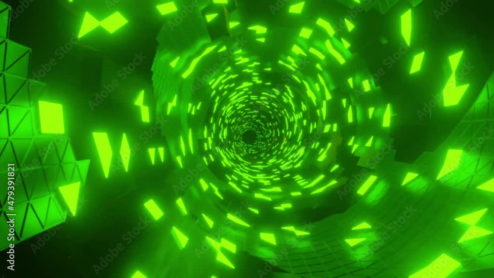 Aufkleber 3d green sci-fi tech tunnel, loopable motion background. design. moving inside glowing endless scien