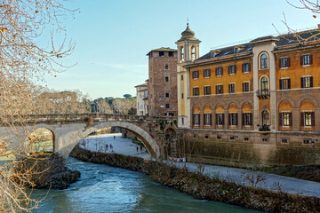 A view on the Tiber Island, Rome