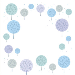 Frame of colorful stylized trees on a white background