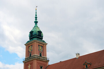 Warsaw old town Royal Castle tower with clock