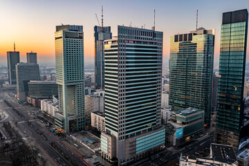 Warsaw city center during the January sunrise © Krzysztof