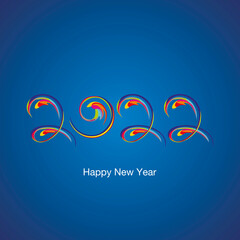 Happy New Year 2022 colorful abstract swirl handwritten typography calligraphy blue greeting card