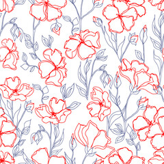 vector patterns of poppy flowers with leaves. Botanical illustration for wallpaper, textile, fabric, clothing, paper, postcards
