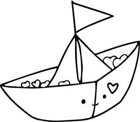 vector  pattern cute boat with hearts, hearts. Background for stationery, websites, packaging and invitation cards for Valentine's Day