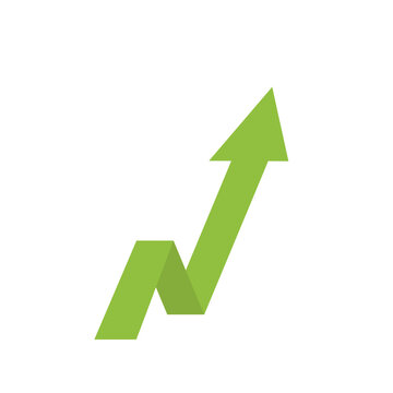 Green arrow up, graph of growth. Isolated vector illustration on white background.