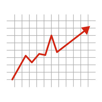 Red arrow, graph of growth. Isolated vector illustration on white background.