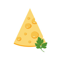 A piece of cheese with holes. Simple flat design. Isolated on white background vector illustration.