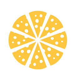 Pieces of cheese arranged in a circle. Simple flat design. Isolated on white background vector illustration.