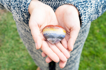 Healing crystals on brown background