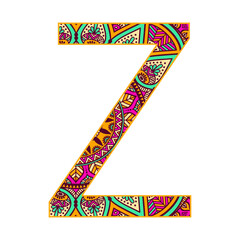 Alphabet letter, letter with colorful ornamental mandala. The letter vector illustration