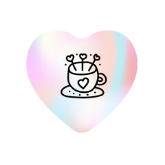 Valentines day Doodle icon cup of coffee with hearts in shape gradient heart. For cafe and love-day. Hand drawn Illustration for web, banner, greeting card, print, flyer, poster, holiday invitations.