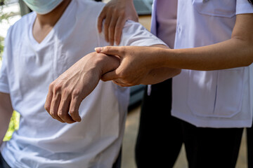 A physical therapist is doing physical therapy on a patient, the patient has muscle dysfunction due...