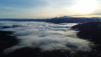 Beautiful scenic winter morning mountain landscape of Carpathian mountains. Ukraine, Dragobrat