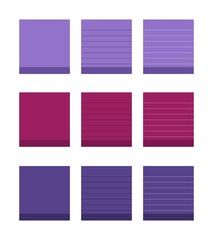 Purple square paper reminders 3d set. Vector illustration.