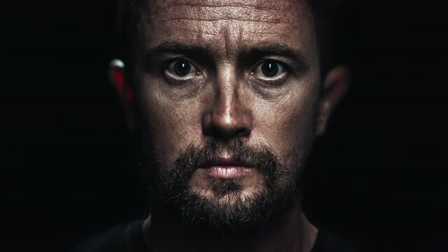 Portrait morph. Man turns into monkey. Adult caucasian man (Homo sapiens) slowly morphs into chimpanzee (Pan troglodytes)