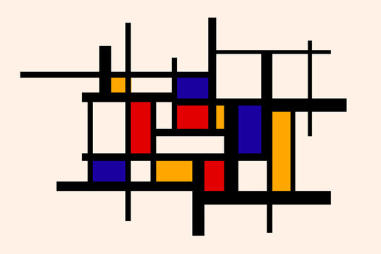 Abstract geometric composition, vintage painting in Piet Mondrian style