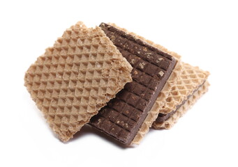 Wafers with hazelnut and cocoa isolated on white 