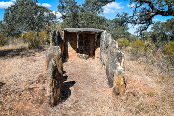 Ls Gabrieles megalithic complex, in the town of Valverde del Camino, Huelva province, Andalusia,...