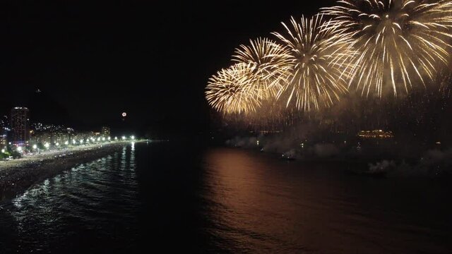 Fireworks during new year's celebration in Copacabana, Rio de Janeiro, Brazil