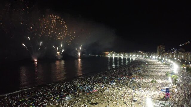 Fireworks during new year's celebration in Copacabana, Rio de Janeiro, Brazil