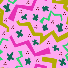 abstract seamless vector pattern chaotic different figures on contrasting background. Simple geometric pattern with Artistic shapes.