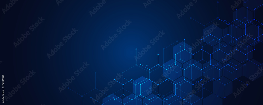 Poster Abstract technology background and design element with hexagons pattern and geometric shapes for your drafting