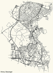 Naklejka premium Detailed navigation black lines urban street roads map of the quarter HINNA BOROUGH of the Norwegian regional capital city of Stavanger, Norway on vintage beige background