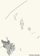 Detailed navigation black lines urban street roads map  of the quarter STORHAUG BOROUGH of the Norwegian regional capital city of Stavanger, Norway on vintage beige background