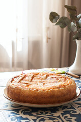 Italian ricotta pie with raisins. Easter festive baking.