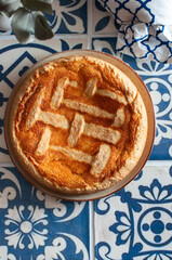 Italian ricotta pie with raisins. Easter festive baking.
