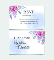 watercolor pink roses wedding invitation card set template