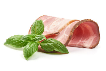 Smoked brisket slices, smoked meat, isolated on white background.