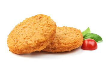 Fried Chicken Cordon bleu in breadcrumbs, isolated on a white background.