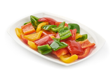 Bell pepper mix, stir fry vegetables, bbq, isolated on white background.