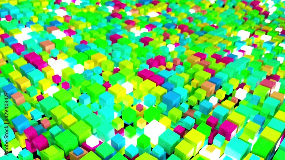 Aufkleber geometric flow 3d render of squares in infinite random motion on surface. digital modern interior wi