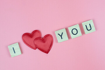 Red hearts and the text 