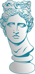 Apollo vector classical antique plaster sculpture. Antiquity head of a Greek god.
