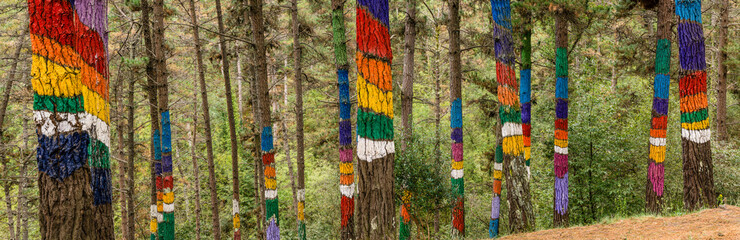 bosque de Oma, El arco iris de Naiel  ,1984, Agustin Ibarrola,Kortezubi, Vizcaya,Euzkadi, Spain