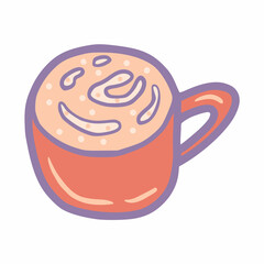 hand drawn filled outline a cup of coffee latte with topping icon