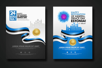 Set poster design Estonia happy independence Day background template