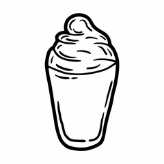 hand drawn outline a glass of drink with whipped cream icon