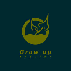 grow Up Company Logo, New Born Plant Symbol.