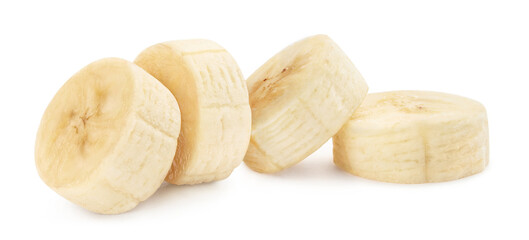 Pieces of ripe banana, isolated on white background